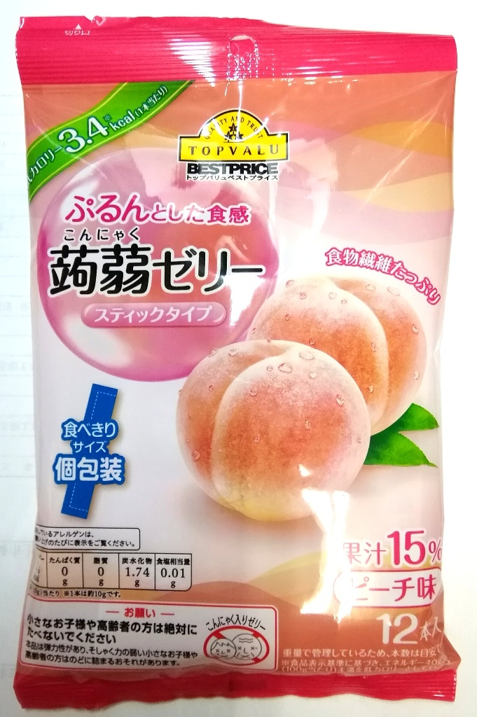 中評価 トップバリュ ベストプライス 蒟蒻ゼリー スティックタイプ ピーチ味のクチコミ 評価 商品情報 もぐナビ